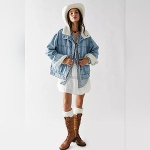 We The Free Ariel Cozy Denim Bomber Jacket